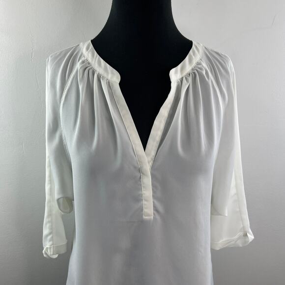 JOIE Yareli White Blouse Pleated Split Neck Raglan Sleeve Pullover Size Small S - Picture 2 of 10